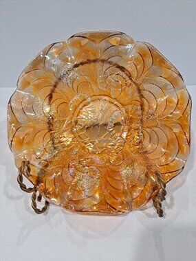 8" bowl marigold carnival glass flower print